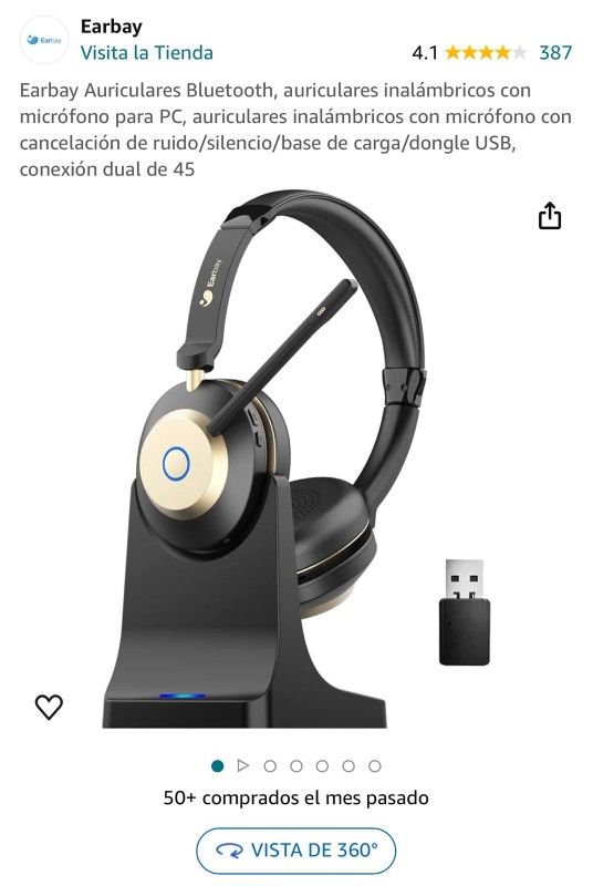 BLUETOOTH HEADSET WITH MICROPHONE WITH USB DONGLE & CHARGE DOCK