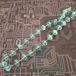 Aqua Glass Bead Sterling Silver Necklace 19inches Long