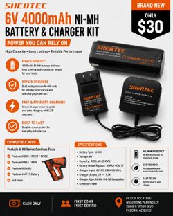 🔋 Shentec 4000mAh 6V Ni-MH Battery & Charger Kit – Compatible with Paslode / IM Series Tools – New — $30