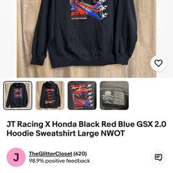Brand New Honda Jt Racing Hoodie Large 