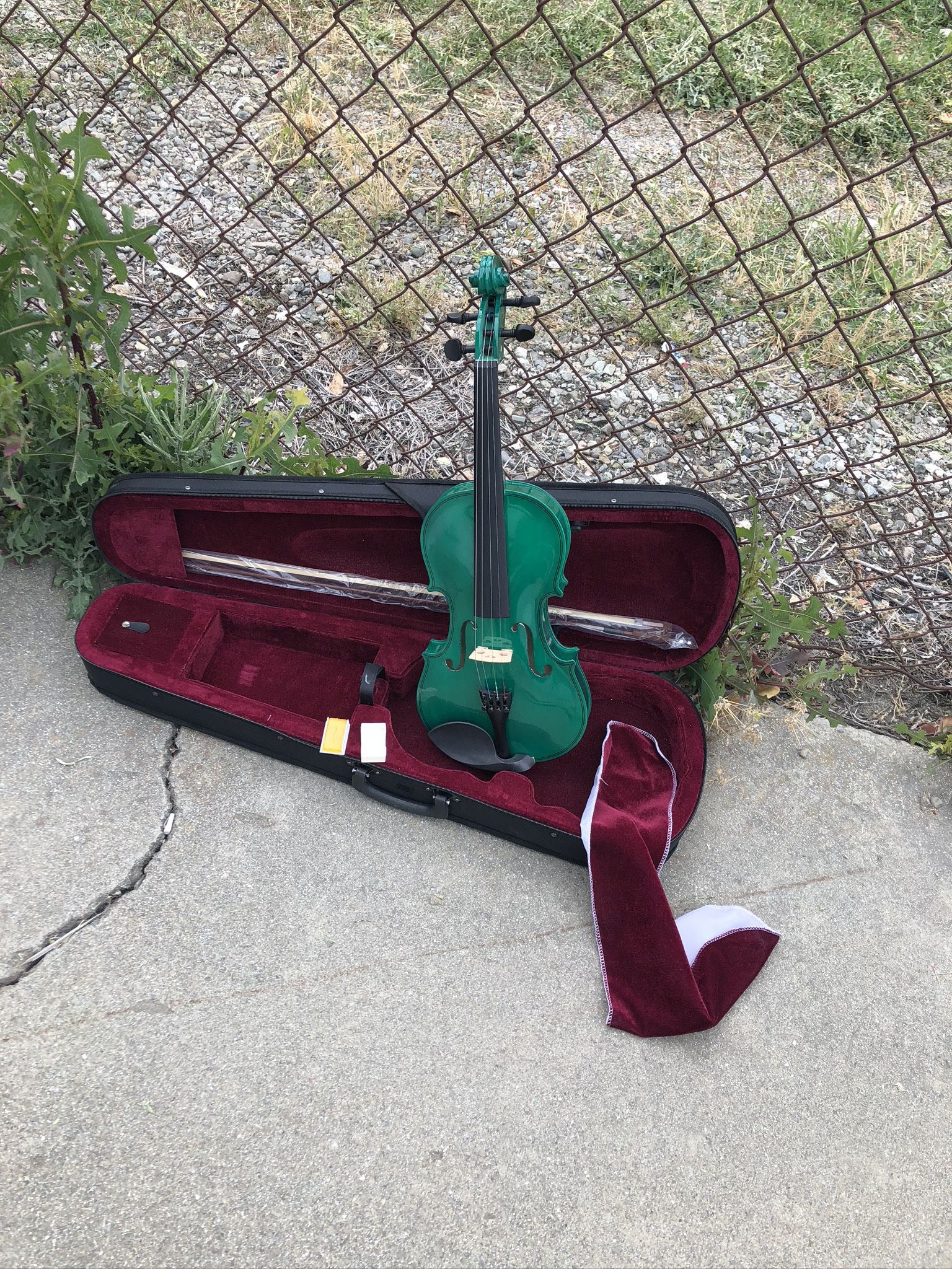 New Green Color 4/4 Full Size School Acoustic Violin with Case Bow Rosin
