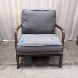 Mid-Century Style Gray Fabric Accent Chair with Wood Arms