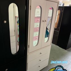 White Tall Closet Wardrobe Dresser With Mirror New 