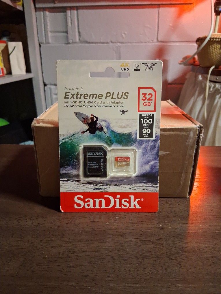 SanDisk Brand New Extreme Plus Microsdhc UHS-I Card With Adapter 32 Gb 100 Speed Sealed