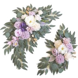 Piklado Faux Flower Swag Set of 2 for Wedding Welcome Signs Floral Swag Wedding Reception Ceremony Signs Decor (Purple)