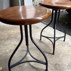 Pair solid wood and iron metal stools set two stool chair chairs