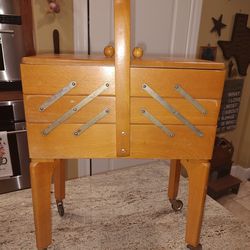 Vintage Accordion Sewing Box On Casters