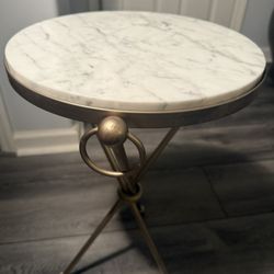 Pottery Barn Leila Marble End Table, Antique Brass Finish