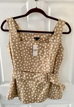 Ann Taylor Beige Polka Dot Peplum Top - XS