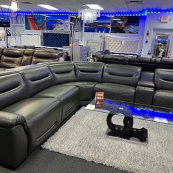 🥳🎉Modern Leather Sectional With Power Recliners & Wall Hugger Features !! $3699 🥳🎉