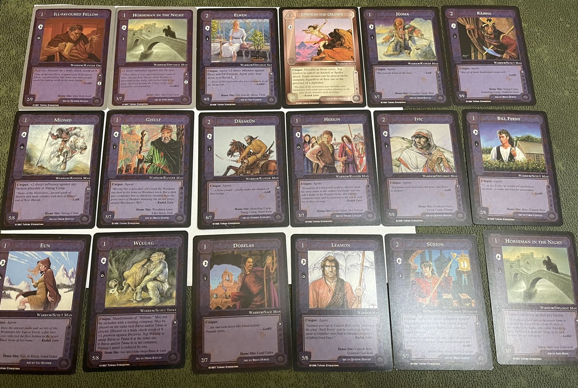 Lot of 18 LOTR Middle Earth CCG Warrior Cards