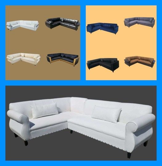 BRAND NEW 7X9FT SECTIONAL COUCHES SOFA,  WHITE LEATHER,CUSTOM MADE AVAILABLE 