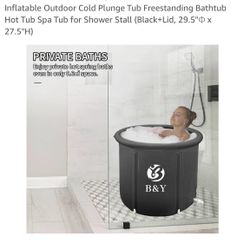 B&Y Portable Ice Bath Tub, Foldable Bathtub for Adult Inflatable Outdoor Cold Plunge Tub Freestanding Bathtub Hot Tub Spa Tub for Shower Stall (Black+
