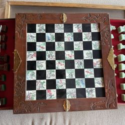 Vintage Wood Chess Set With Soap Stone Carved Players