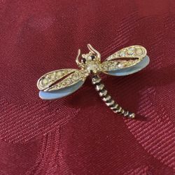Gold Tone Blue Enamel Dragonfly Brooch