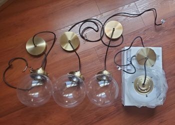 Set Of 4 Industrial Bright Brass Spherical Pendant Lights