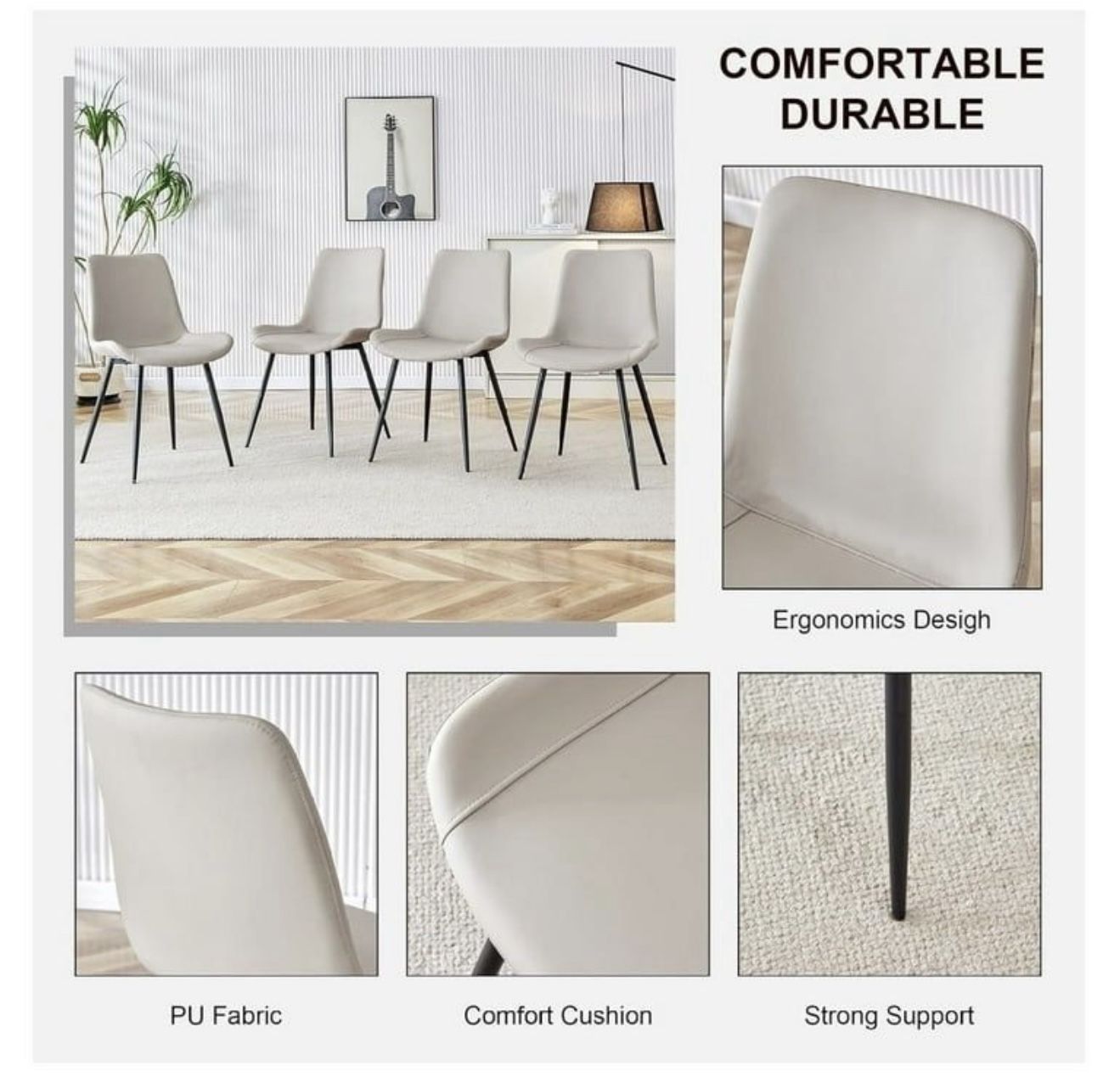 NEW Dining Chairs Set of 4, Modern Kitchen Dining Room Chairs, Dining Accent Side Chairs in PU Leather Cushion Seat and Sturdy Metal Legs (Lig