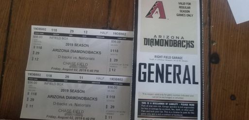 D-backs vs Nationals tickets, August 2nd