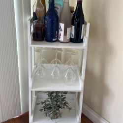 3-Tier Freestanding Wood Ladder Shelf, White Wine Bar Shelf, 3-Shelf, Spacesaver, Open, Shelving Unit 