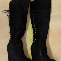 Black Suede High Heel Boots, Wild Pair