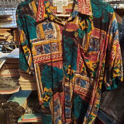 Vintage Feldini Natural Issue 1990s African Print Button Up Shirt