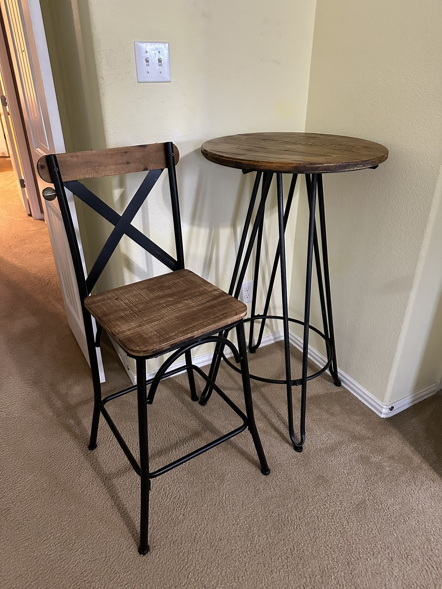 Wood And Wrought Iron Pub Table and Chair