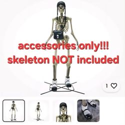 6FT SKELETON ACCESSORIES: SHOES, HAIR, BAG, NECKLACE $30 HALLOWEEN DECOR