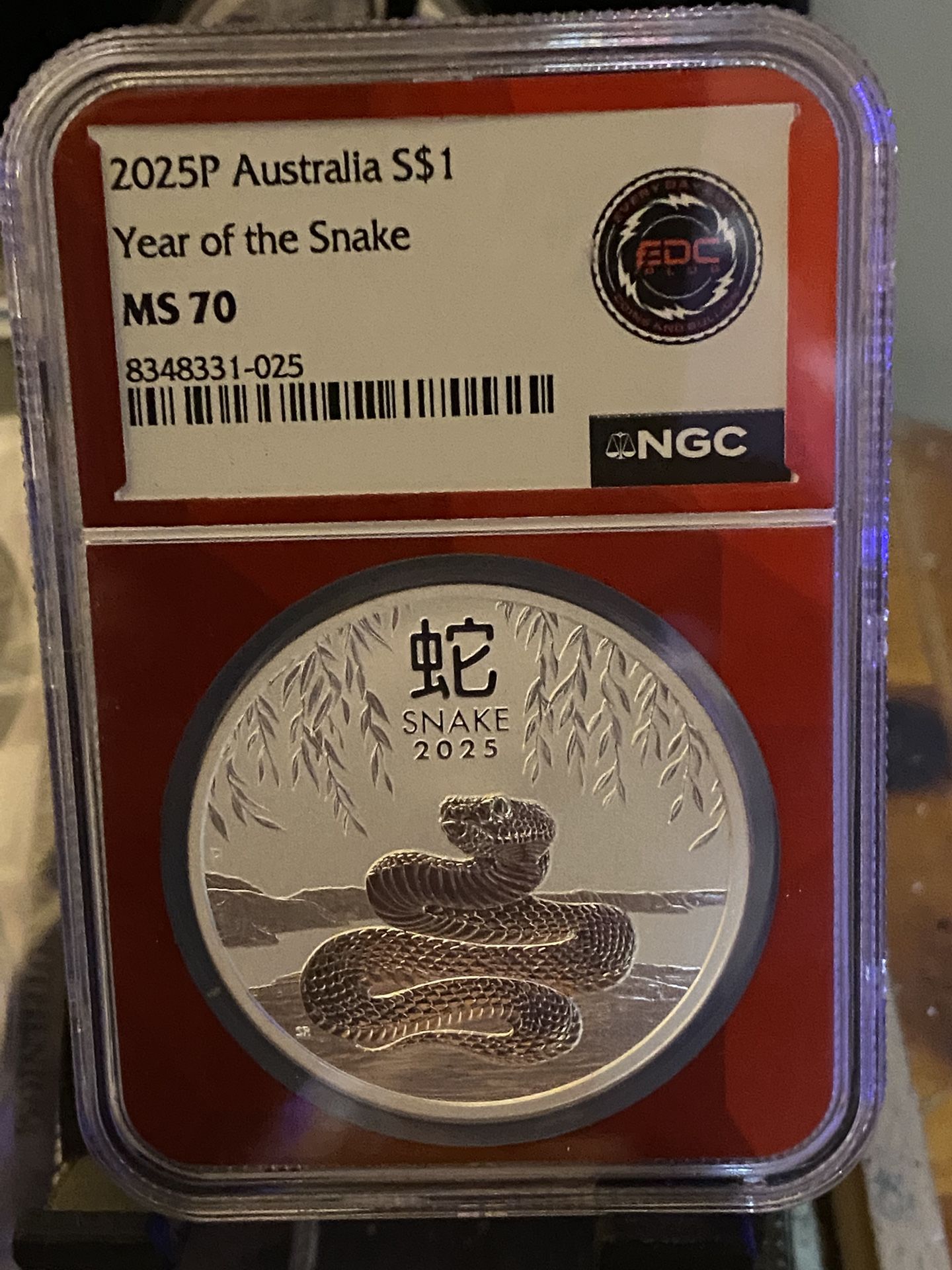 2025 P125 Australia S$1 Year Of The Snake NGC MS 70 RED BACK GROUND