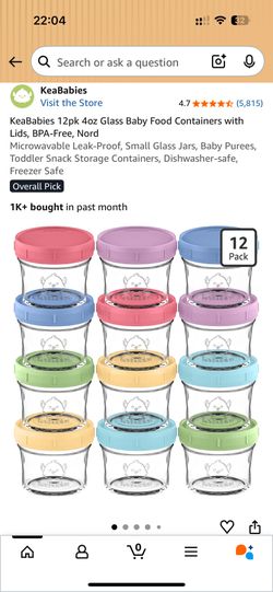 KeaBabies 15pk 4oz Glass Baby Food Containers with Lids, BPA-Free