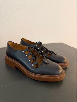 Chloé Leather Cutout Lace-Up Derby Oxford Shoes Black Platform EU 36 Made in Spain