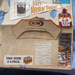 Vintage A&W Root Beer Lot Flag, Hostess Handbook, Pics, Table Top, Stickers MORE