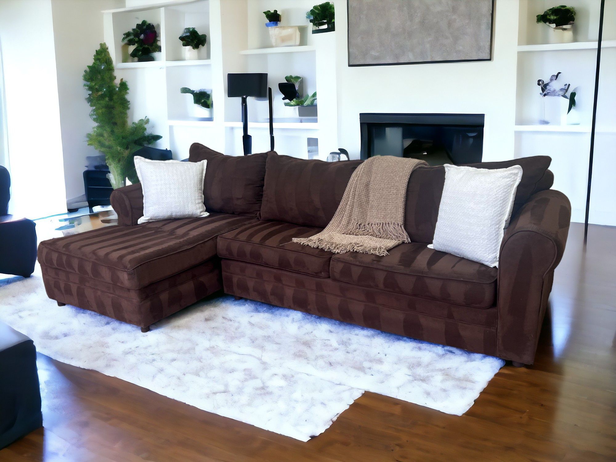 Brown Microfiber Modern Sectional Couch 🛋️  Free Delivery & Financing Available! 🚚