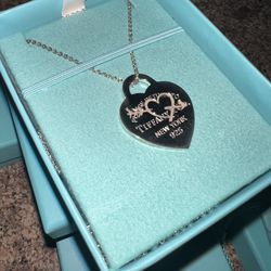 Authentic Tiffany & Co. Return To Tiffany Heart Tag Pendant Necklace Silver Beads