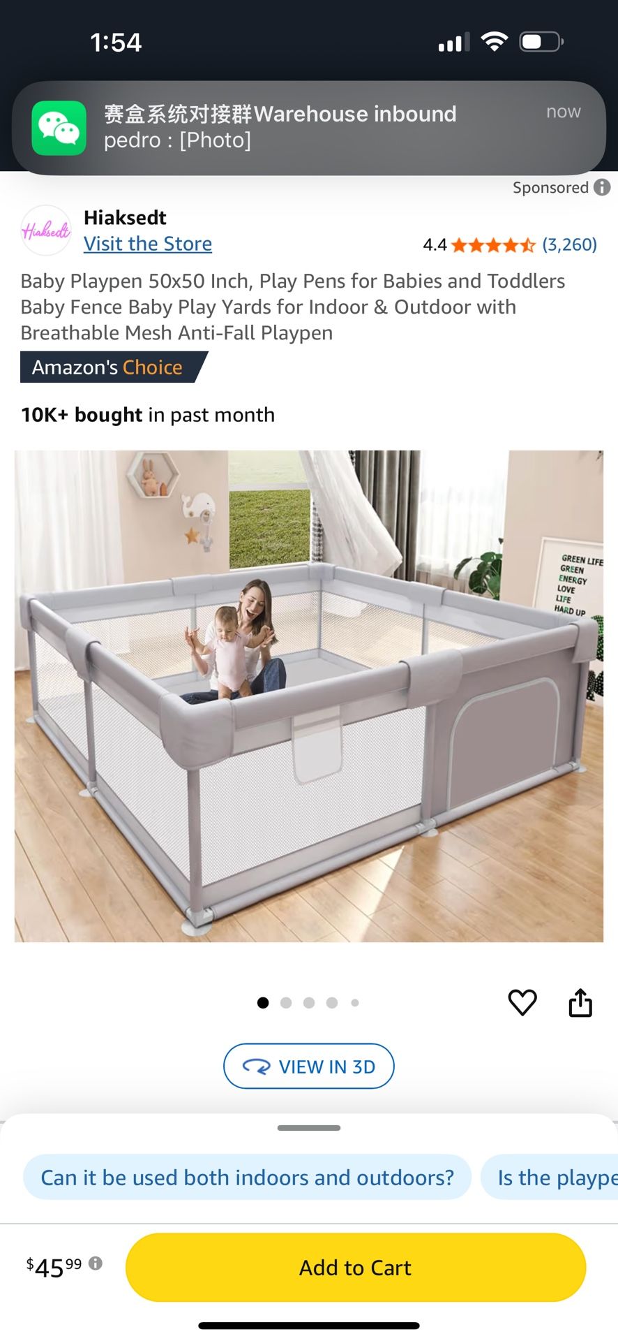 Baby Playpen 50” X 50” Black