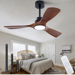 42" Wood Ceiling Fan with Lights Remote Control,Quiet DC Motor 3 Blade Ceiling Fans for Patio Living Room, Bedroom, Office,Indoor Outdoor(Black+Dark W