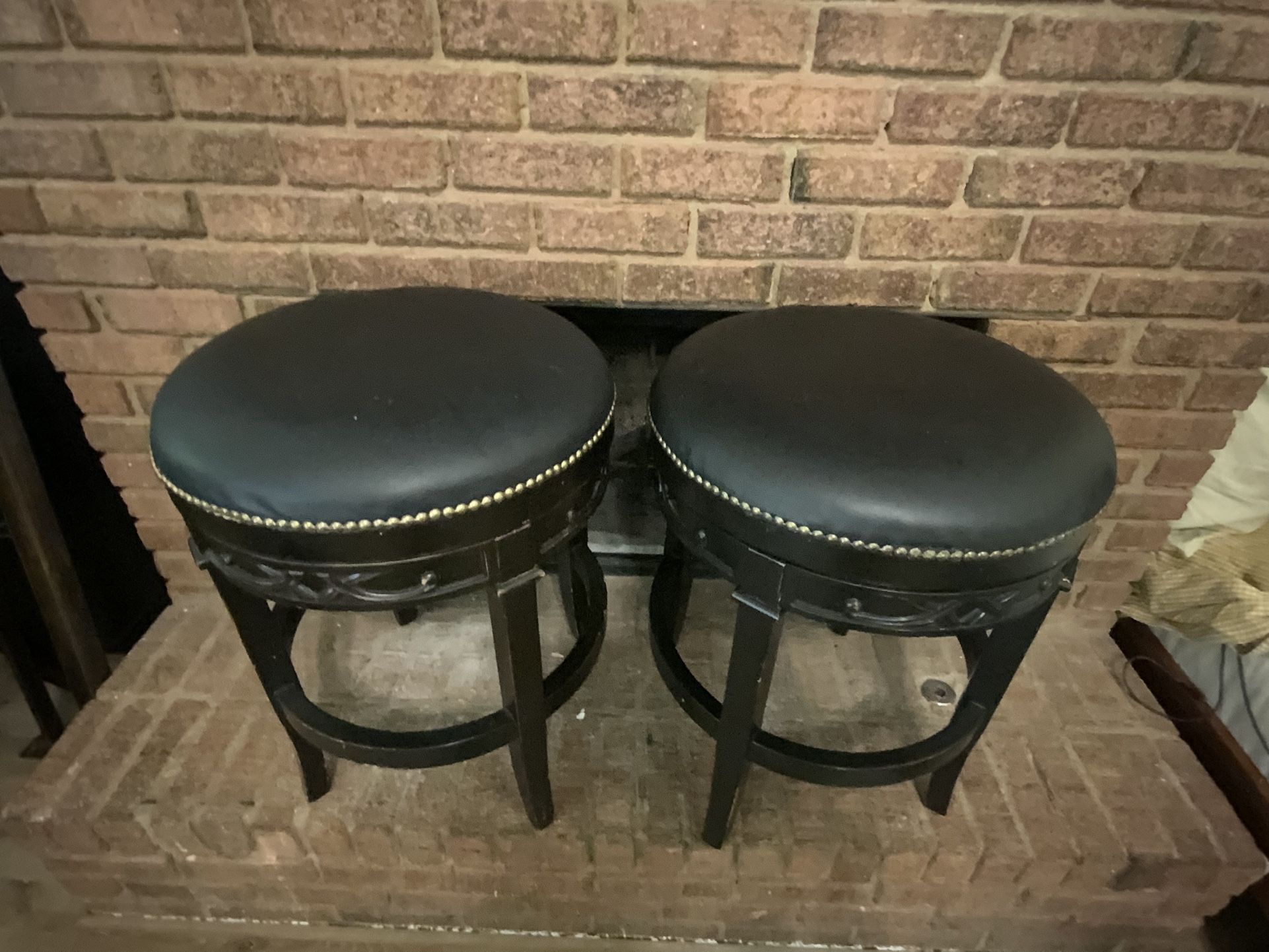 Black Leather Bar Stools – Wood Legs – Like New