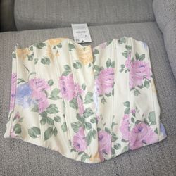 Zara Strapless Floral Corset Top - Cream and Pink
