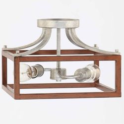 New Hampton Bay Boswell Quarter Silver w/Chestnut Wood Accents Semi-Flush Mount Ceiling Light