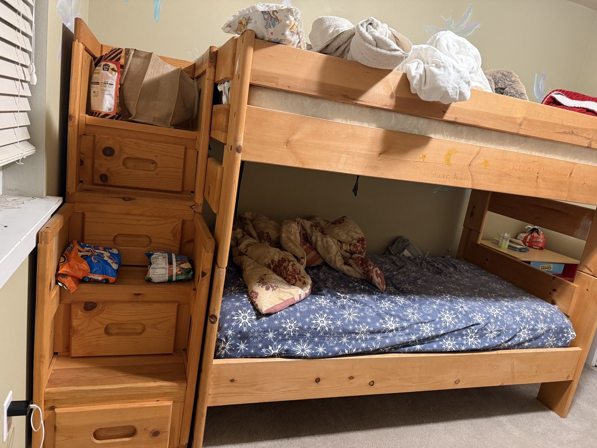 Classic Solid Wood Bunk Bed Twin Size With Stairs