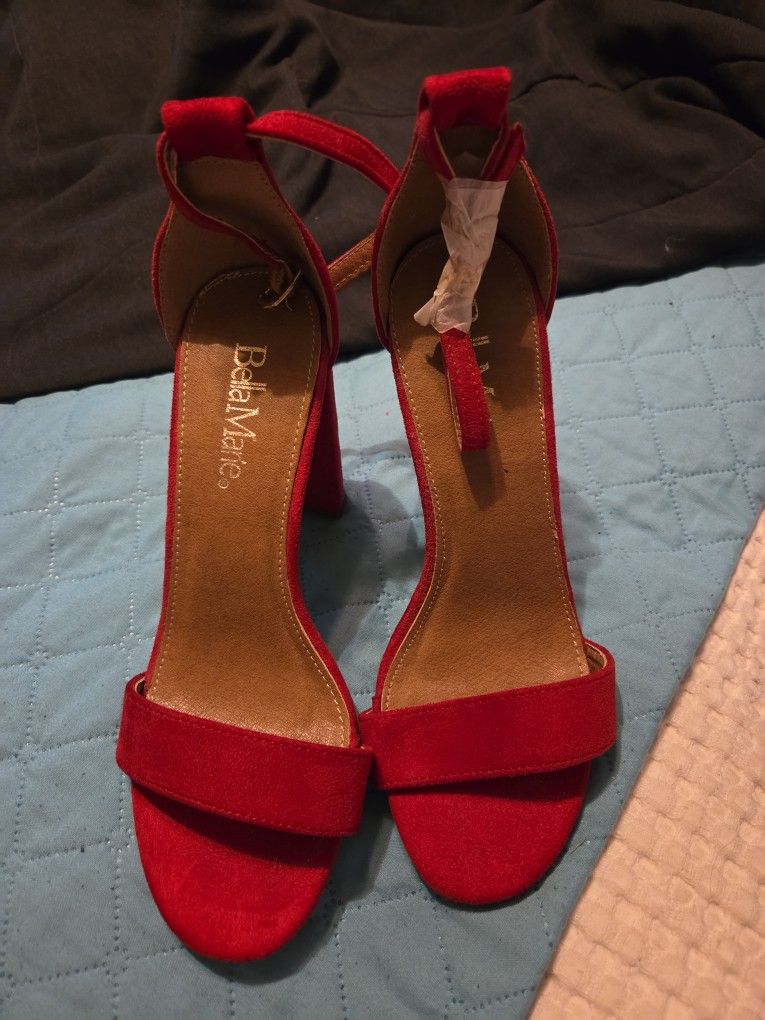 Red Thick Healed High Heels