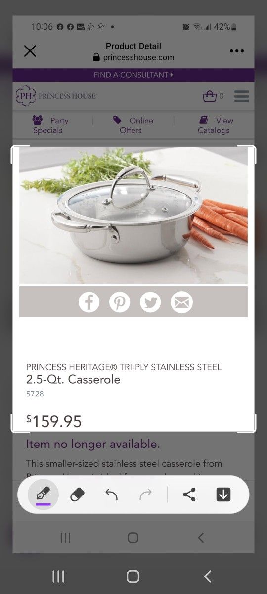 PRINCESS HERITAGE® TRI-PLY STAINLESS STEEL
2.5-Qt. Casserole
5728