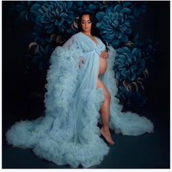 Baby Blue Tulle Maternity Robe