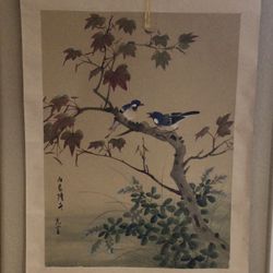 Hand Painted Scroll Painting Flower And Bird