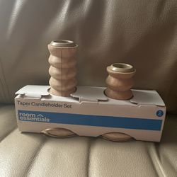 Taper Candle Holder Set Room Essentials 2 Pack NWT Wood Decor Contemporary Fall