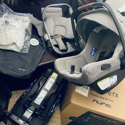 Nuna PIPA AIRE RX + PIPA RELX base, new GOTS organic cotton inserts and stroller attachment