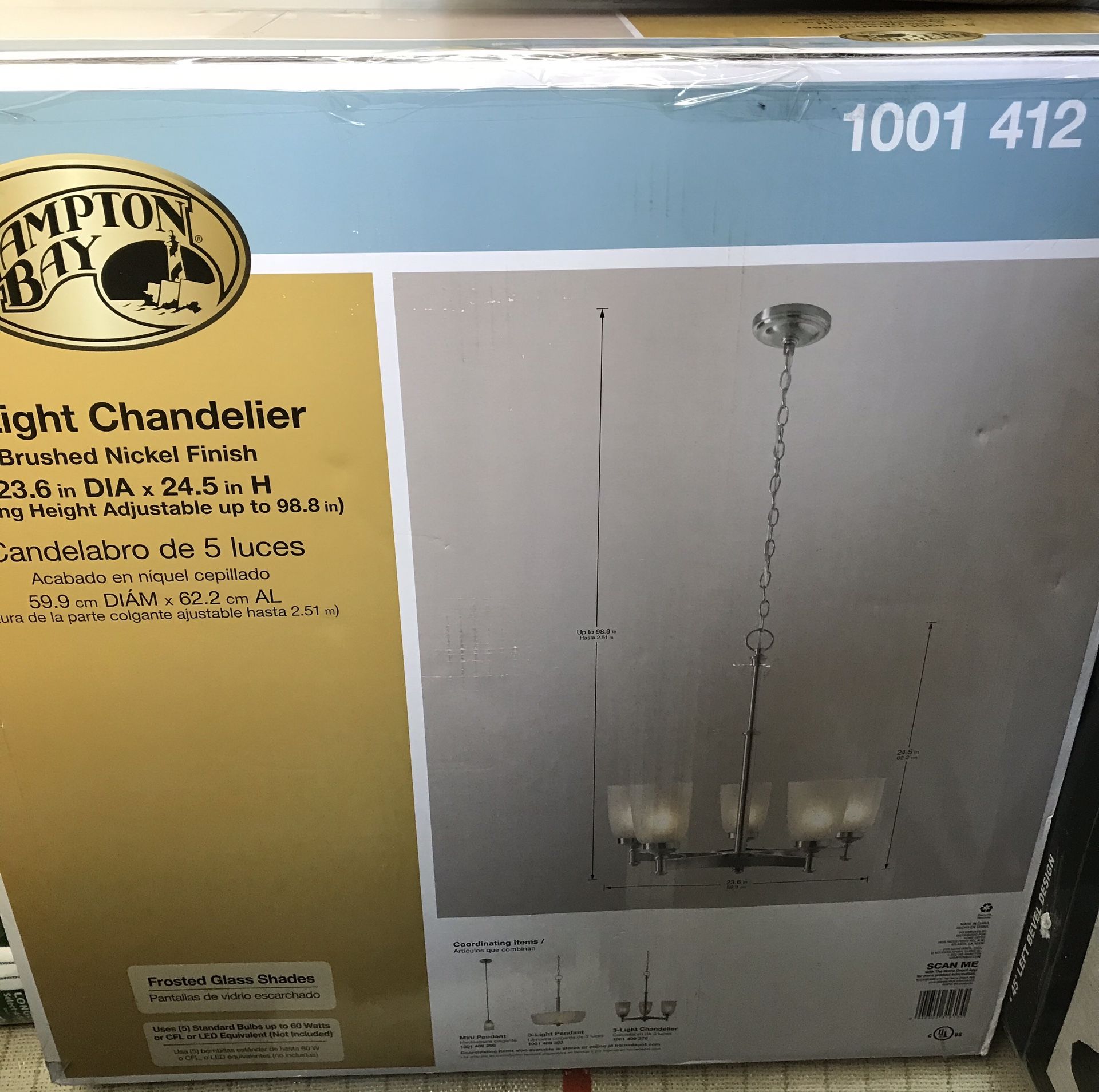 Hampton Bay 5-Light Chandelier, Brushed Nickel Finish