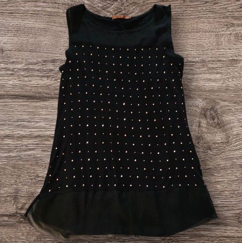 Belldini Tunic Top w/Rhinestones & Sheer Hem Size Large Black