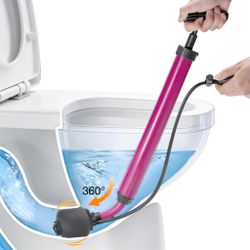 Drain Unclogger Plunger for 1.5-4.5" Pipes with Flexible Hose - Purple