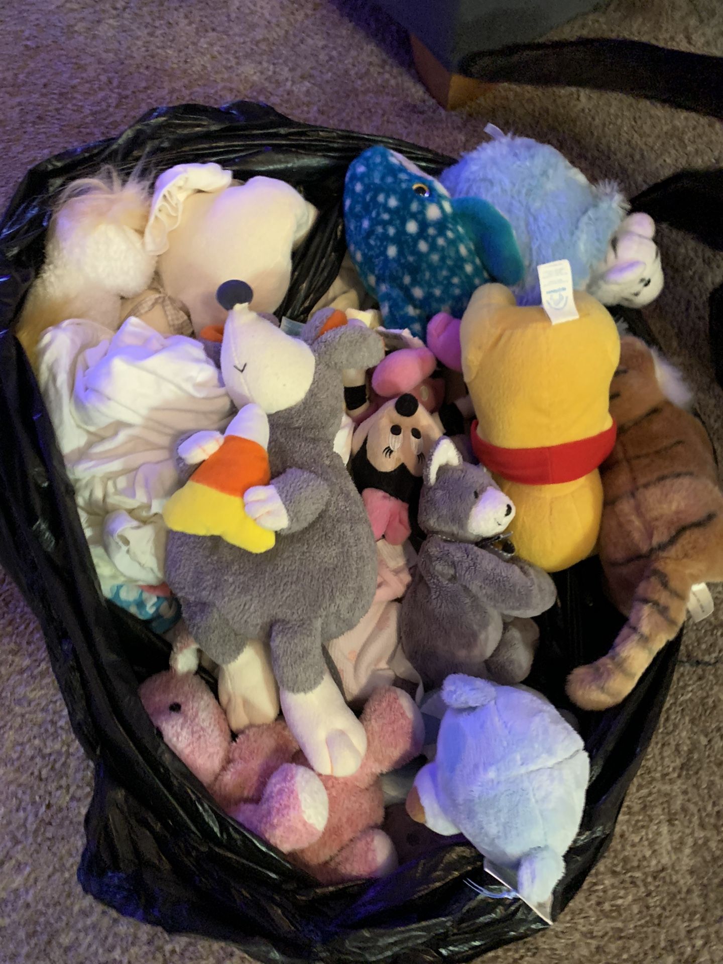 Assorted stuffed toys / baby clothes / XL bear