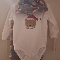 Santa's Little Helper Baby Onesie with Bear Design